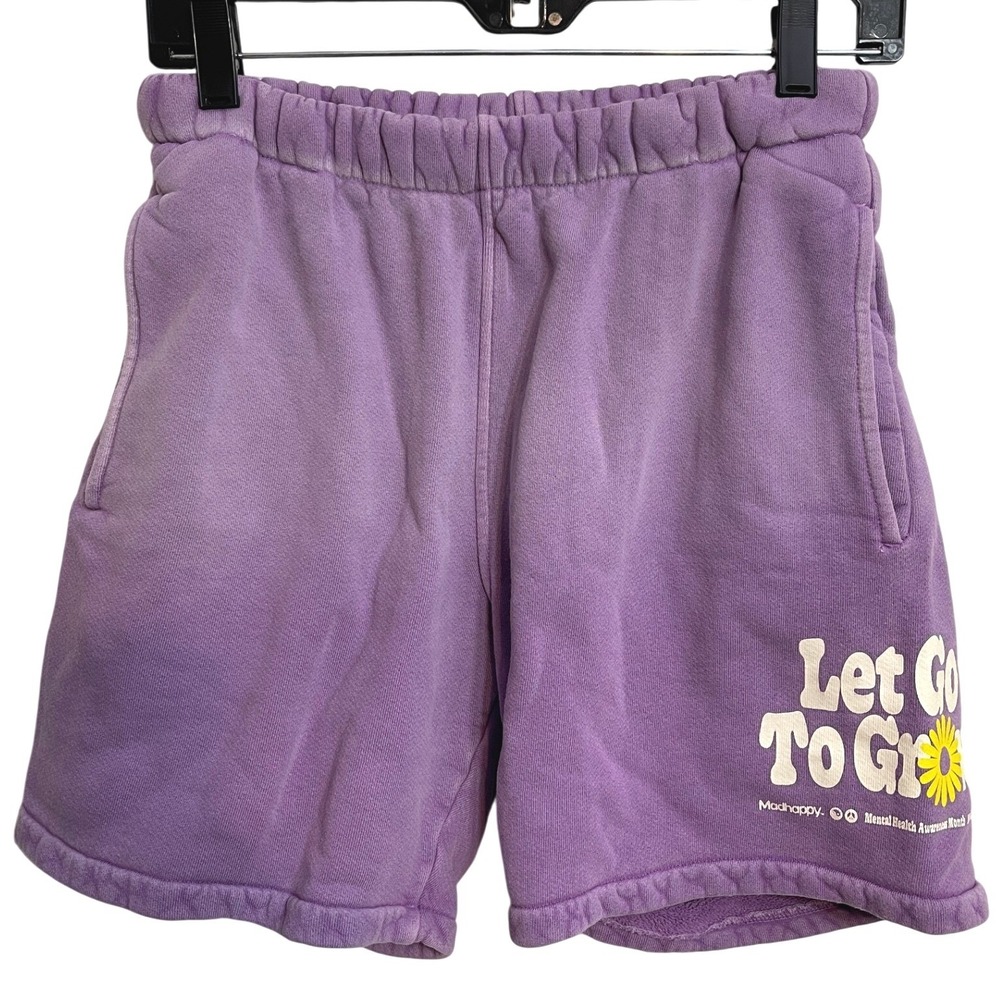 Madhappy Let Go To Grow Fleece Shorts Purple Graphic Streetwear Loungewear Small